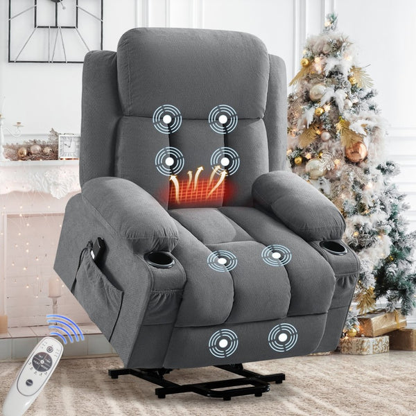 English Elm Swivel Rocker Recliner with Massage Heat and Usb Port for Living Room Comfort Grey W1521P425512