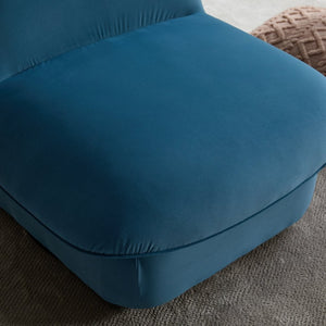 English Elm Swivel Accent Chair Plush Velvet Pumpkin Barrel Silhouette with 360 Degree Metal Base Smoke Blue W3244P392751
