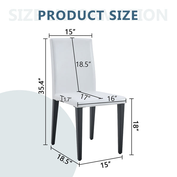 English Elm Two White PU dining chairs with black metal legs, ergonomic cushioned seats, anti-slip feet, modern stylish design (2 pcs) W1151P263130