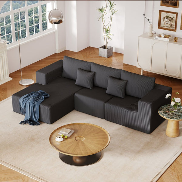 English Elm 108.3" Modular Cloud Sectional Corduroy Upholstered L Shape Sofa for Living Room Dark Grey W1097S00155
