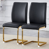 Set of 2 Luxury Black PU Arch Dining Chairs with Gold Metal Legs