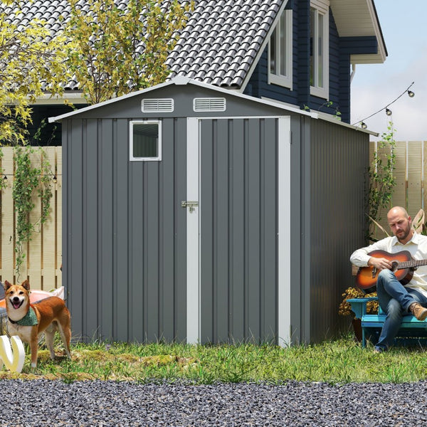 English Elm 6x8ft Outdoor Steel Storage Shed Lockable Vented Galvanized Metal Garden Backyard Tool Unit Dark Gray W1598P361333