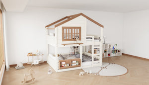 English Elm Full Bunk Bed with Trundle Bookshelf Storage Pine Frame Car Design for Kids Beige W1580S00523