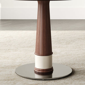 English Elm Retractable Rock Slab Dining Set with Leather Wrapped Base for Compact Apartments W2700S00133