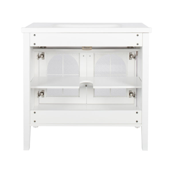 English Elm 35.6" Freestanding Bathroom Vanity with Roman Column Base and Ceramic Integrated Sink White W1801S00001