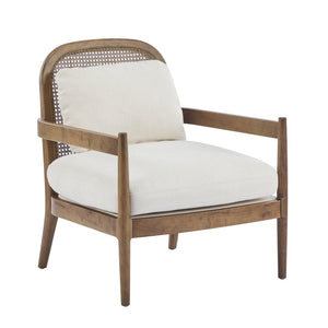 English Elm [set of 2] Mid-century Rattan Back Armchairs Solid Wood Legs Beige Upholstered Seat N767P298390L