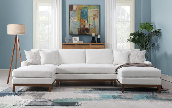 English Elm Valiant Ivory Chenille Sectional Sofa with Pocket Coil Seating, 4 High-Density Foam Pillows B2726S00265