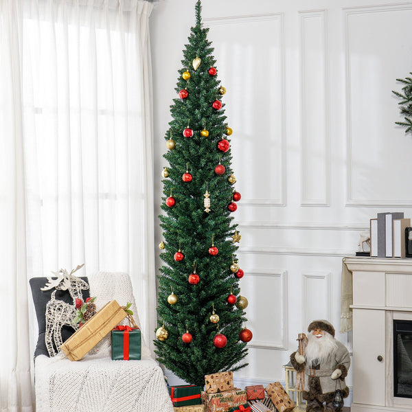 English Elm Homcom 8' Slim Pencil Christmas Tree With 618 Realistic Branch Tips – Perfect For Small Spaces! W2225P249664