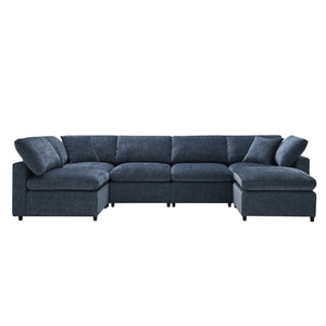 English Elm [new Sku] Chenille Modular Sectional Sleeper Sofa with Ottoman Six Seat U Shape Living Room Dark Blue N723S8583K
