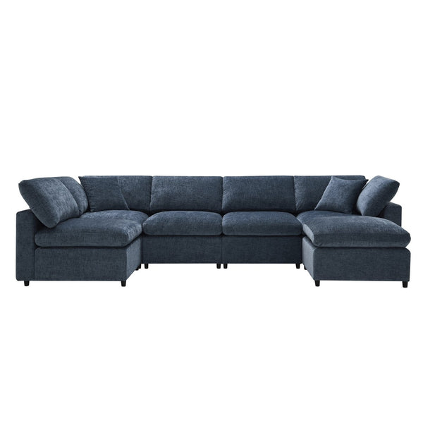 English Elm [new Sku] Chenille Modular Sectional Sleeper Sofa with Ottoman Six Seat U Shape Living Room Dark Blue N723S8583K