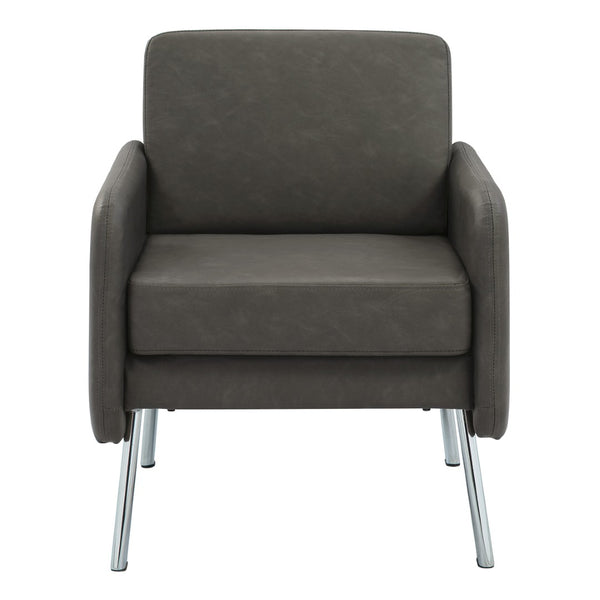 OSP Home Furnishings Lounge Chair with Faux Leather Upholstery and Chrome Legs for Reception or Waiting Areas Chair Smoke SL5601-P52