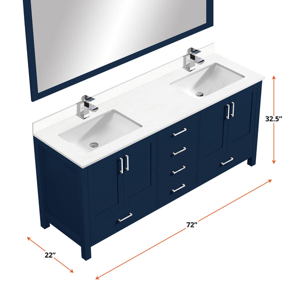 English Elm Navy 72" Double Bath Vanity with Cultured Marble Top, Chrome Faucet, Scratch-Resist Surface, Mirror B2731S01025