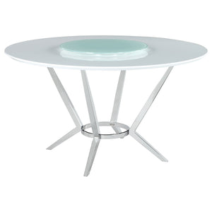 English Elm Anchor Round Dining Set with Lazy Susan Swivel Chairs and Glossy White Lacquer Finish B062S01786