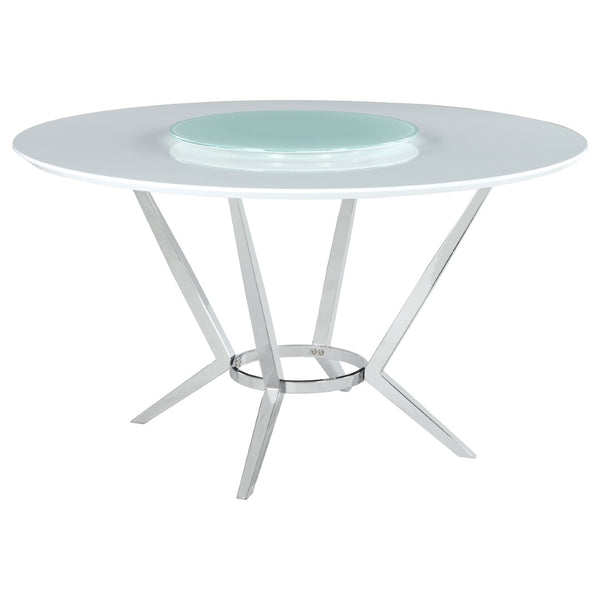 English Elm Anchor Round Dining Set with Lazy Susan Swivel Chairs and Glossy White Lacquer Finish B062S01786