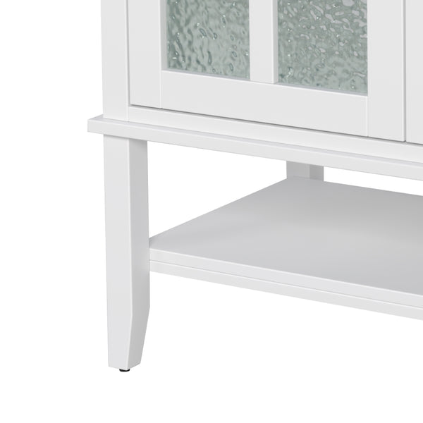 English Elm Christopher Knight Home® - 36" Bathroom Vanity with Ceramic Sink, Solid Wood Legs, Waterproof Finish, Soft-Close Hinges, Open Shelf, Silver Knobs White N817P286249W