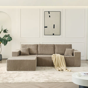 English Elm 110" Cloud Modular Sectional Sofa Boneless Corduroy 3-Seater with Ottoman & 2 Pillows, No Assembly, Luxurious Comfort Grey W2656S00009
