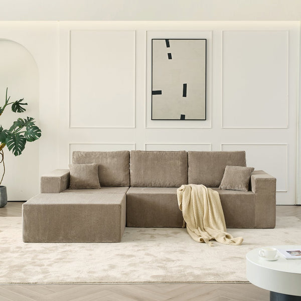 English Elm 110" Cloud Modular Sectional Sofa Boneless Corduroy 3-Seater with Ottoman & 2 Pillows, No Assembly, Luxurious Comfort Grey W2656S00009