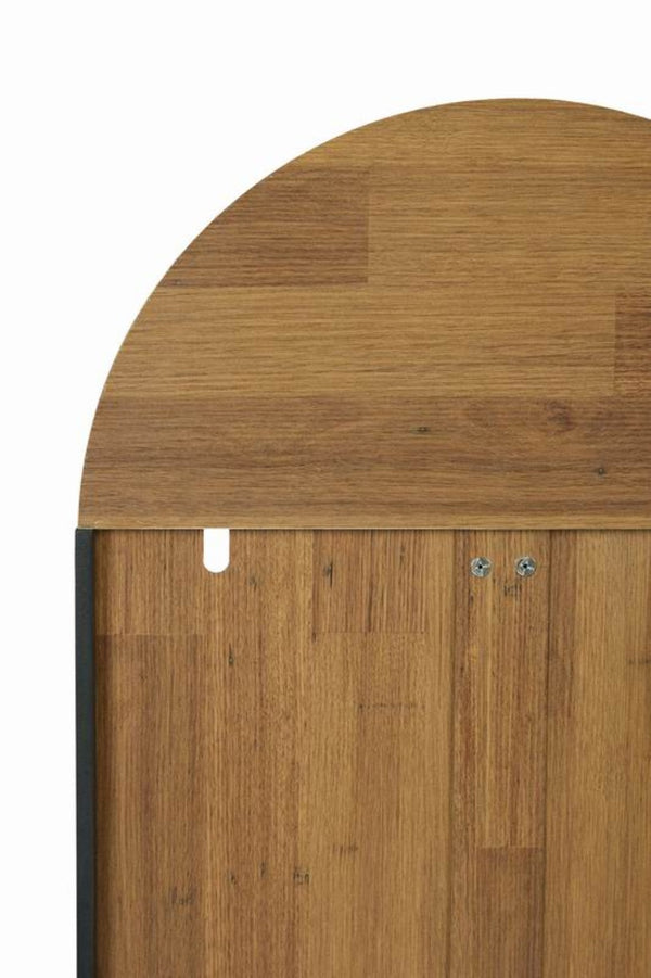 English Elm 4-tier Arched Freestanding Bookcase with Lattice Doors Open Display and Cabinet Storage W3123P485378