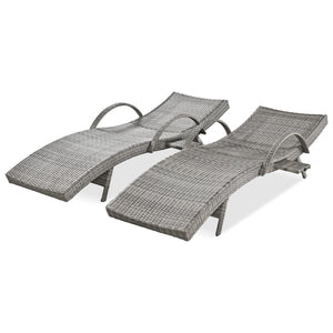 English Elm K&K 80" Outdoor Wicker Chaise Lounge Set of 2 with 2000H UV Wicker, Pull-Out Side Table, 4-Position Recliner Grey WF321204AAE