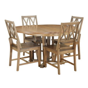 English Elm TOPMAX Rustic 5-Piece Extendable Round Dining Set with Trestle Base and Cross Back Chairs, Versatile Elegance Brown SP000042AAD