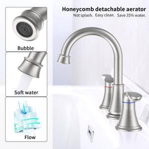 English Elm 2-Handle Brushed Nickel Bathroom Sink Faucet – 8" Widespread Design With 360° Swivel Spout & Drain Assembly T3177P277512