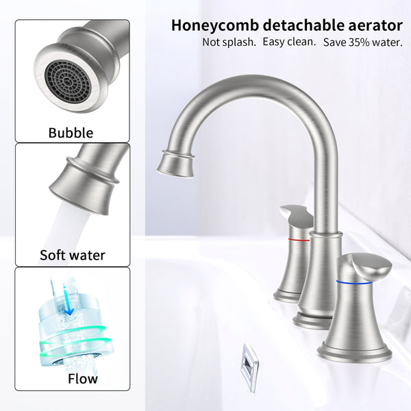 English Elm 2-Handle Brushed Nickel Bathroom Sink Faucet – 8" Widespread Design With 360° Swivel Spout & Drain Assembly T3177P277512