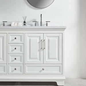English Elm Fully 60'' Freestanding Double Bathroom Vanity with Solid Wood Base and Carrara Engineered Marble Top White W1826P382807
