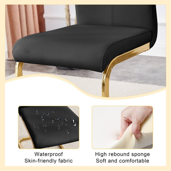 English Elm Table Elegant Transparent Glass Dining Set - 71"X35.4" With 8 Stylish Black Pu Chairs & Gold Legs W1151S02362-GIGA