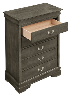 English Elm Louis Elegant 4-Drawer Chest with Carved Bases & English Dovetail Drawers, Tarnish-Resistant Hardware Gray 21 L x 36 W x 52 H B078108181