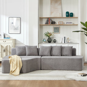 English Elm Compression Sectional Couch with Corduroy Upholstery, Deep-Seated Modular L-Shaped Sleeper Sofa, No-Assembly Comfort and Stability LIGHT GREY W1249S00007