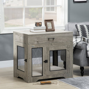 English Elm Pawhut Stylish Dog Crate End Table With Soft Cushion & Drawer, Durable Indoor Furniture For Small Dogs W2225P217153-GIGA