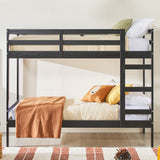 Simple Solid Wood Twin Over Twin Bunk Bed Solid Black SOPB3HBLWP Walker Edison