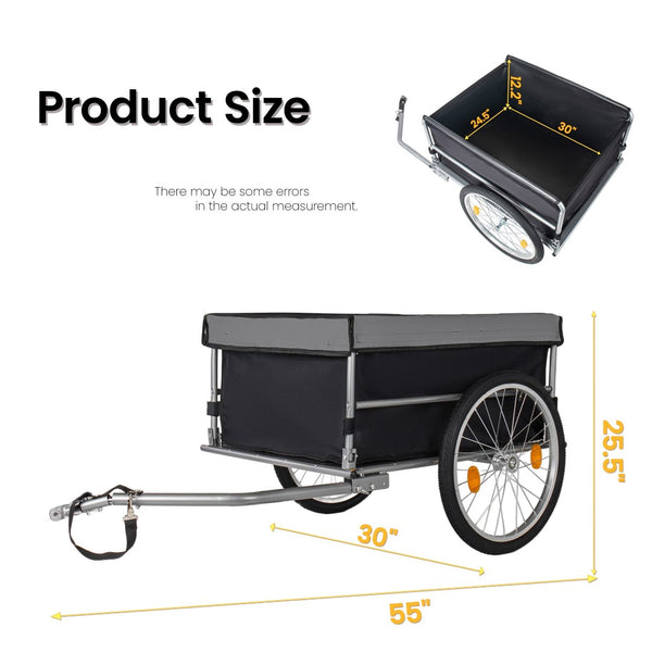 English Elm Foldable Bike Cargo Trailer with 20 Inch Tires Steel Frame and Weatherproof Oxford Cover Black W2932P405182