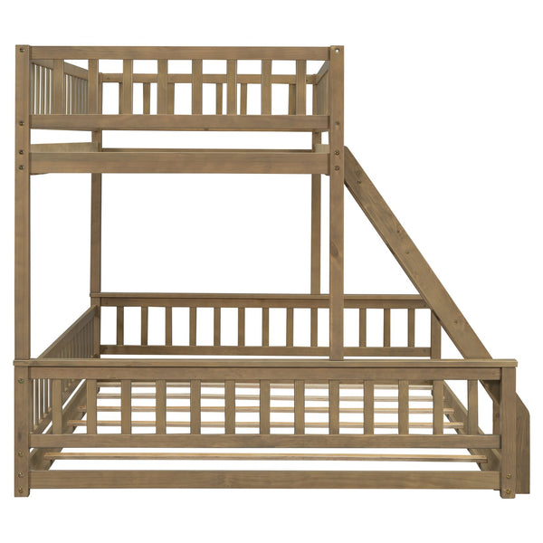 English Elm Twin Twin XL over Queen bunk bed with ladder and guardrails, sturdy pine MDF frame for small rooms Walnut GX000464AAD