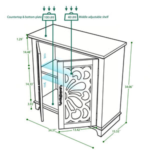 English Elm Elegant Mirrored Sideboard with Butterfly Carved Doors Wood Grain Finish Dining Storage Light Gray W2899P372740