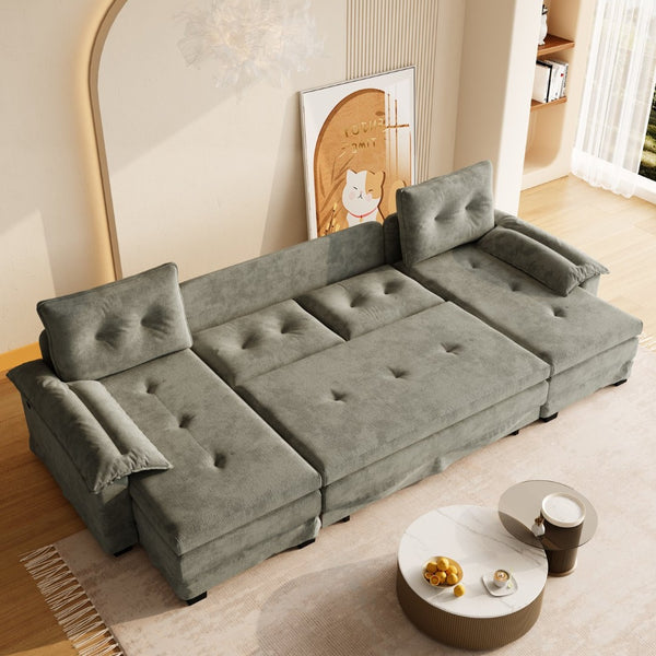 English Elm 109.5" Oversized U-shaped Sectional Sleeper Chenille Modular Sofa with Usb Ports Light Grey W1885S00439