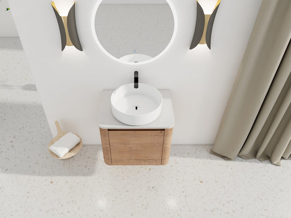 English Elm 24'' Wall-Mounted Bathroom Vanity With Stylish Ceramic Vessel Sink & Soft-Close Door For Small Spaces W999S00392