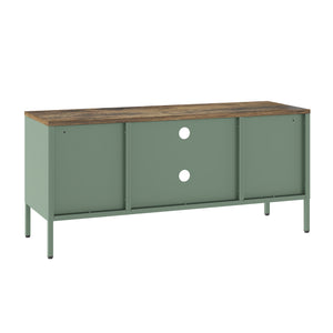 English Elm Landen 47" Metal Storage Cabinet with Wood Top and Cable Management — Sleek Industrial TV Console, Adjustable Legs Sage Green B365P397847