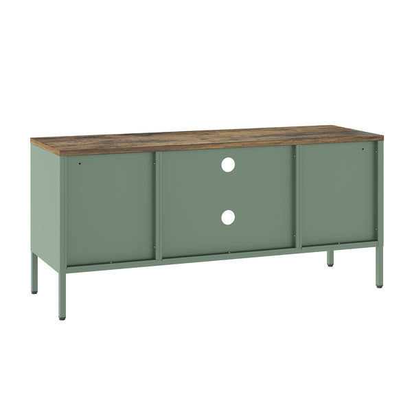 English Elm Landen 47" Metal Storage Cabinet with Wood Top and Cable Management — Sleek Industrial TV Console, Adjustable Legs Sage Green B365P397847
