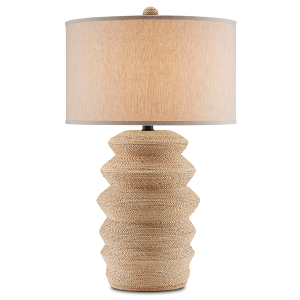 Kavala Table Lamp - Handmade Terracotta & Abaca Rope Design with Natural Linen Shade, 33" Tall