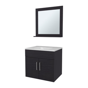 English Elm Wengue Floating 2-Door Bathroom Vanity Set with Sink & Mirror - Sleek Waterproof Wenge Finish, Space-Saving Storage B062P355540