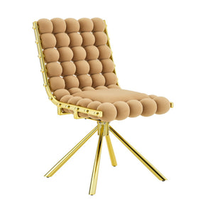 English Elm Cream Dutch Velvet Swivel Chair Tufted Bubble Backrest Glam Armless Accent Seat Brown,Gold W3875P448018