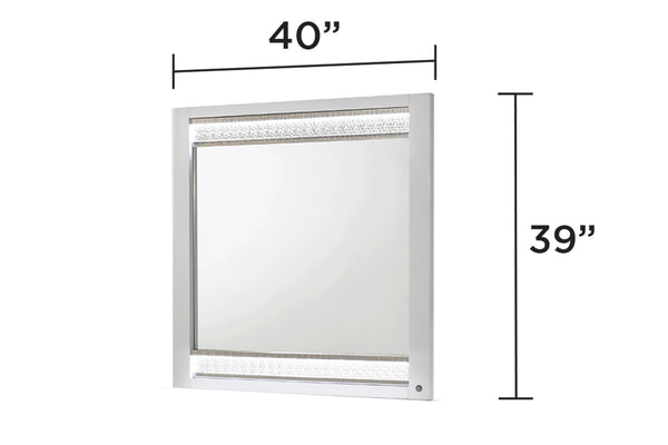 English Elm Glam 40"W x 39"H Modern LED Wall Mirror with Crystal Accents, High-Gloss Lacquer Frame, Luxe Glow G150108643