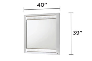 English Elm Glam LED Mirror with Crystal Accents and Built-In Soft Lighting, 40"W x 39"H White Lacquer Frame B009P243213