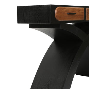 English Elm Ashwood Veneered Console Table with X Frame Legs and Two Drawers for Entryway Decor W3040P455738