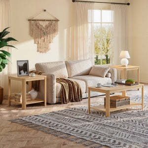 English Elm Arc Corner Oak Coffee Table with Open Shelf Wave Grain Legs Modern Living Room Accent W5563P449955