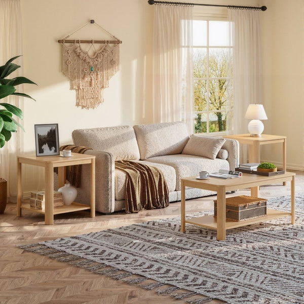 English Elm Arc Corner Oak Coffee Table with Open Shelf Wave Grain Legs Modern Living Room Accent W5563P449955