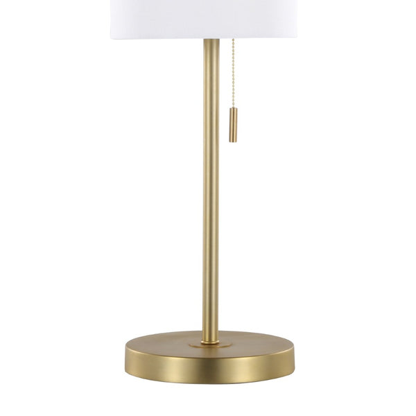 English Elm Metal Buffet Lamps with Gold Finish White Linen Shade and Usb Port Set of 2 B202P471590