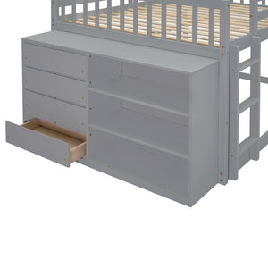 English Elm Full Over Bunk Bed with Four Drawers Three Shelves Pine and Mdf Kids Frame Gray LT000267AAE-1