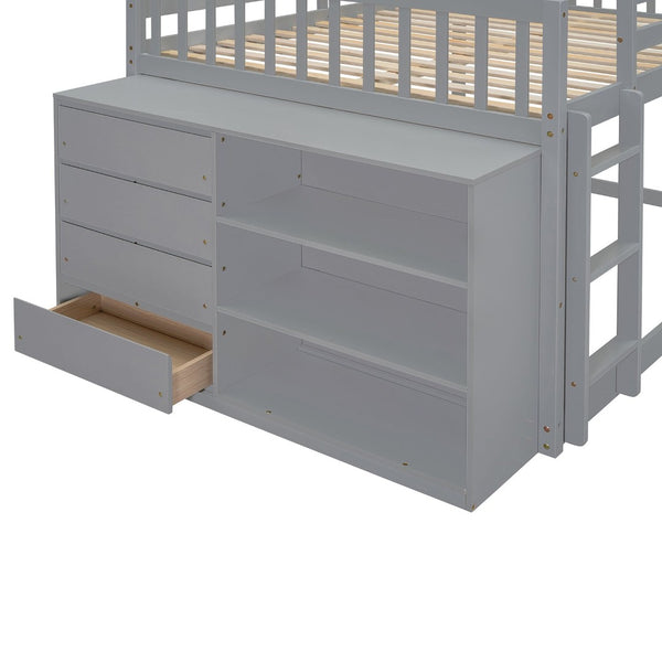 English Elm Full Over Bunk Bed with Four Drawers Three Shelves Pine and Mdf Kids Frame Gray LT000267AAE-1